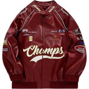 Unisex Red Aelfric Eden Faux Leather Racing Jacket Oversized Biker Street wear